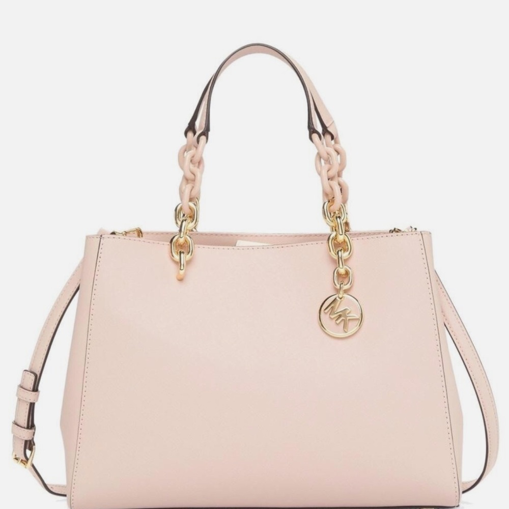 Michael Kors Cynthia Satchel Pale Pink Gold Chain Bag Saffiano Leather